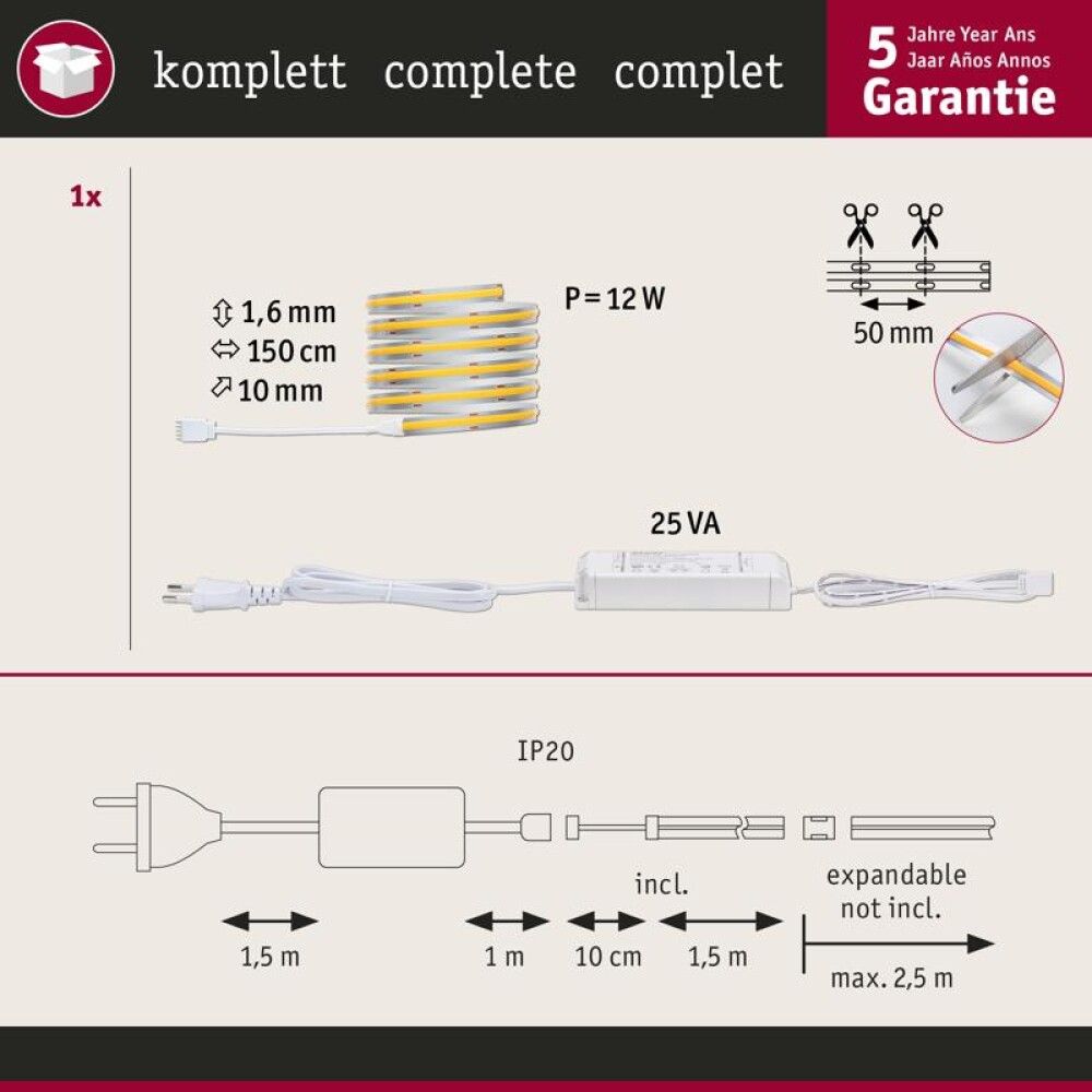 Ledborði 10W 1,5m Maxled Cob 500 2700K