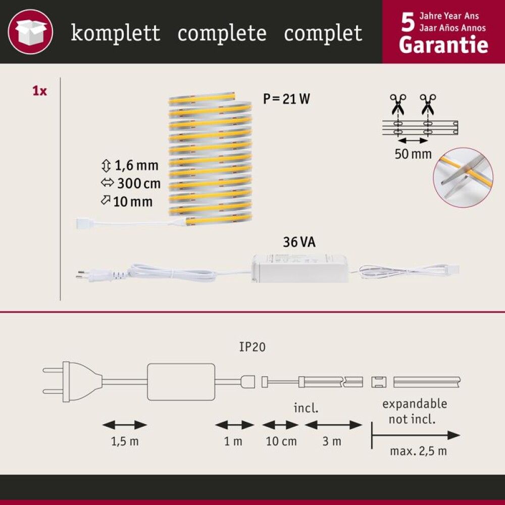 Ledborðasett 19W 3m Maxled Cob 500 2700K