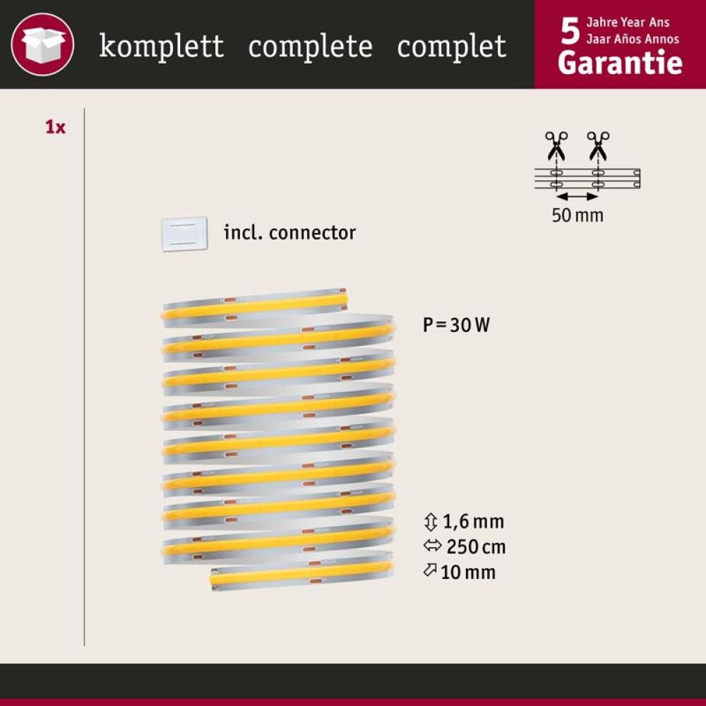 Ledborði framlenging 30W 2,5m Maxled Cob 1000 2700K