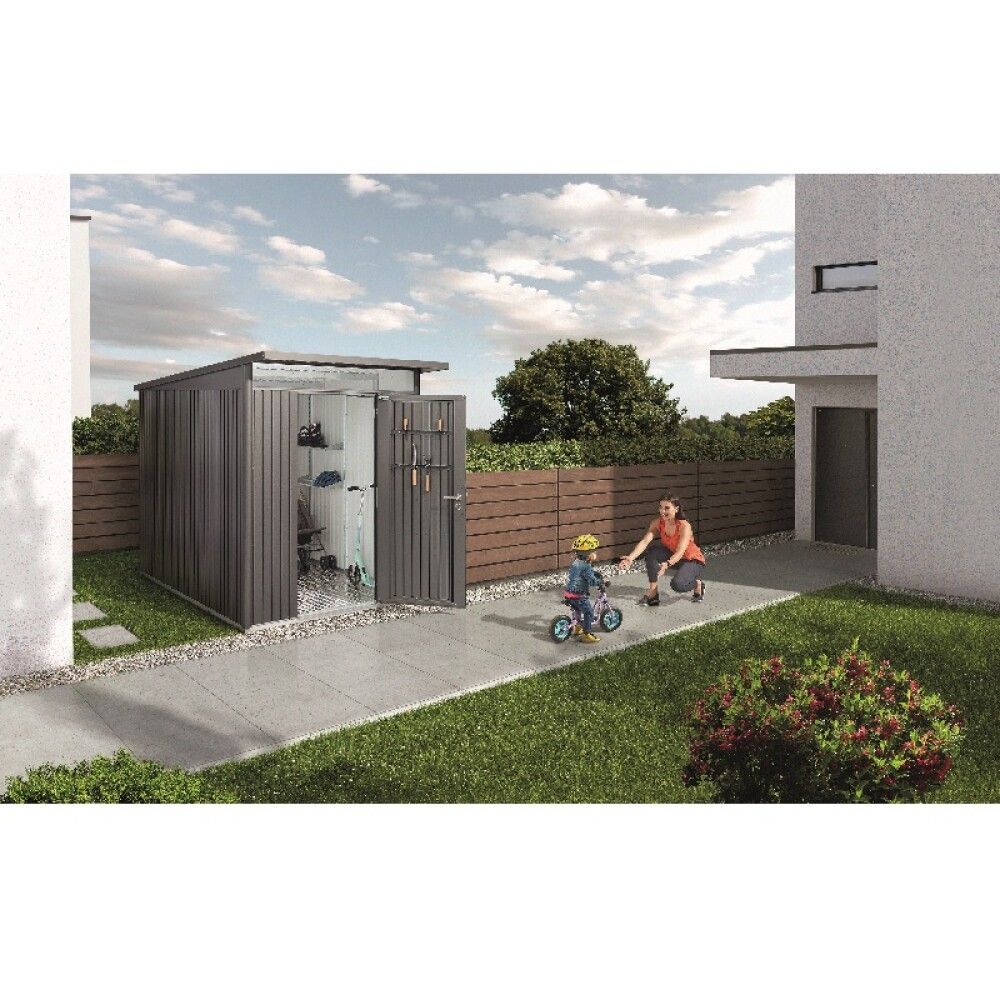 Geymsluskúr 5,71m² Avantgarde A4 kvartsgrár einföld hurð