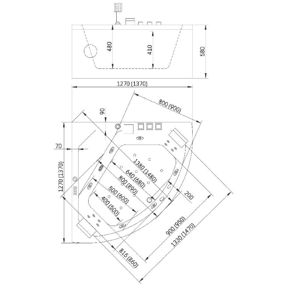 Nuddbaðkar Uppland 130x130x58 cm Camargue