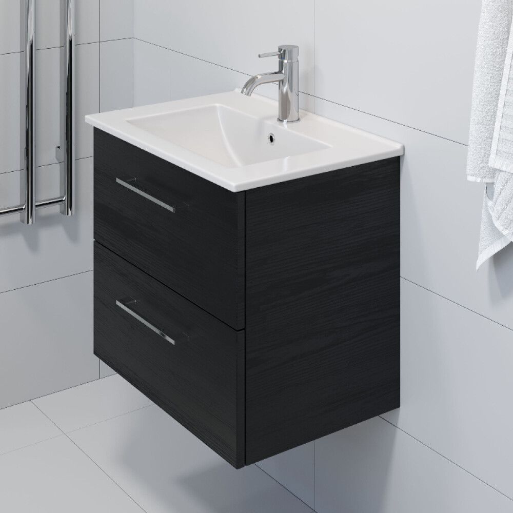 Baðinnrétting með LED spegli 56cm svart