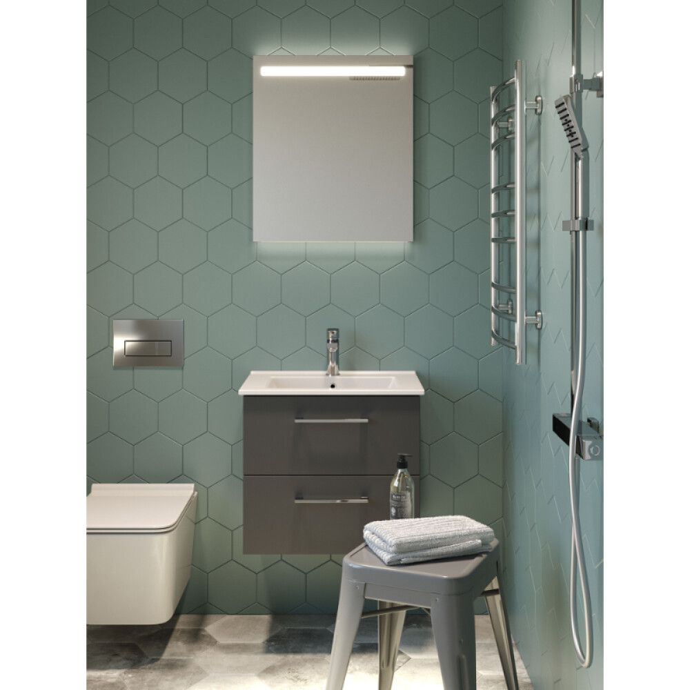 Baðinnrétting með LED spegli 56cm dökkgrá