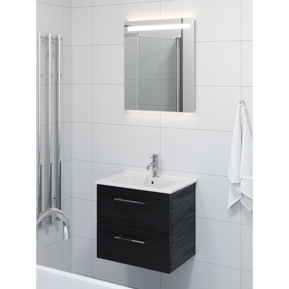 Baðinnrétting með LED spegli 56cm svart