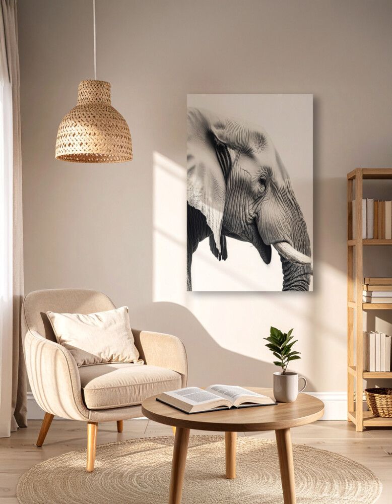 Hljóðvistarmynd fíll svarthvítur 1220x1800x20 mm InEx