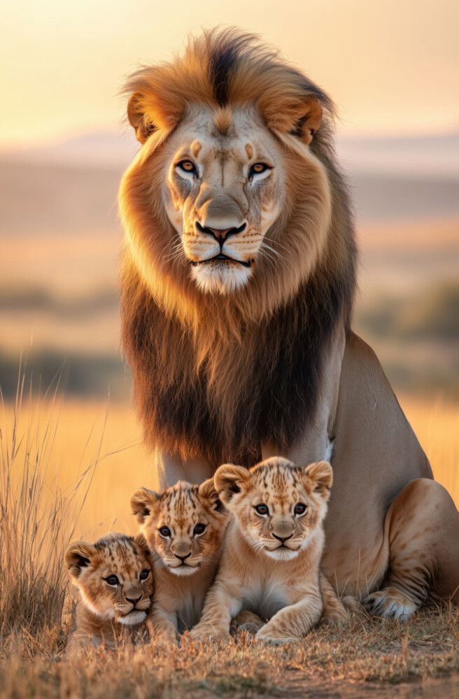 Hljóðvistarmynd ljón með hvolpa 800x1220x20 mm InEx