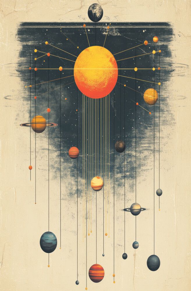 Hljóðvistarmynd sólkerfi ljós 800x1220x20 mm InEx