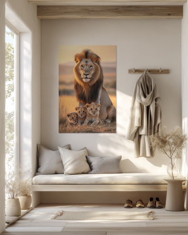 Hljóðvistarmynd ljón með hvolpa 800x1220x20 mm InEx