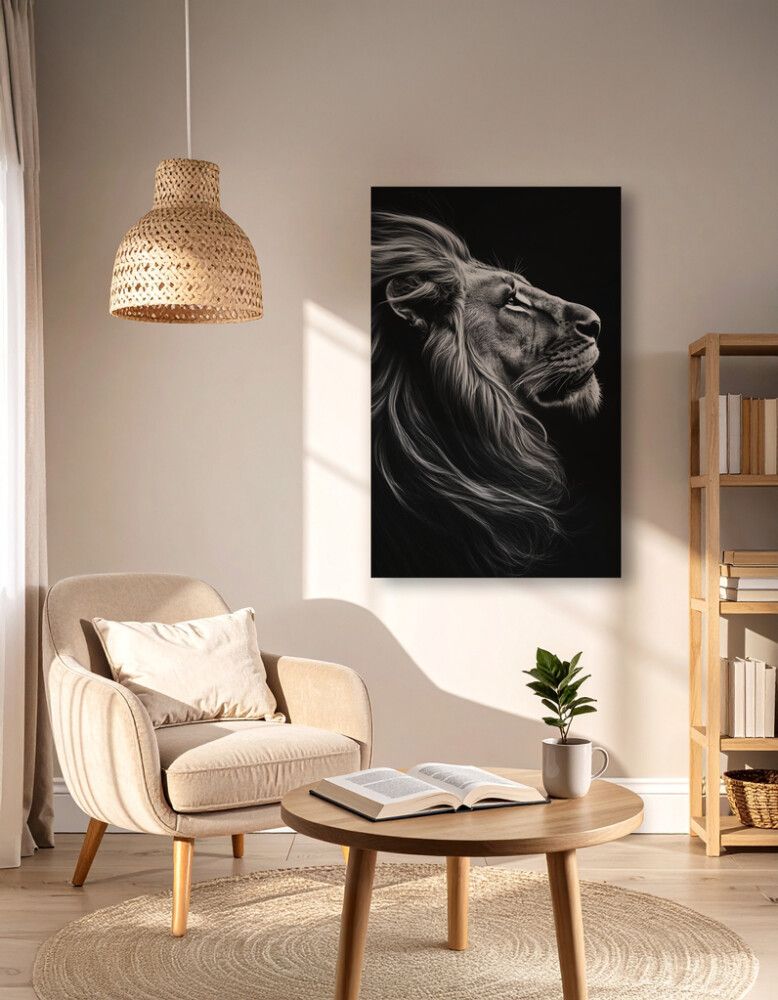 Hljóðvistarmynd ljón svarthvítt 800x1220x20 mm InEx