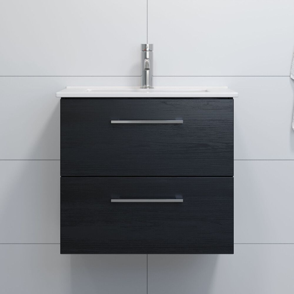 Baðinnrétting með LED spegli 56cm svart