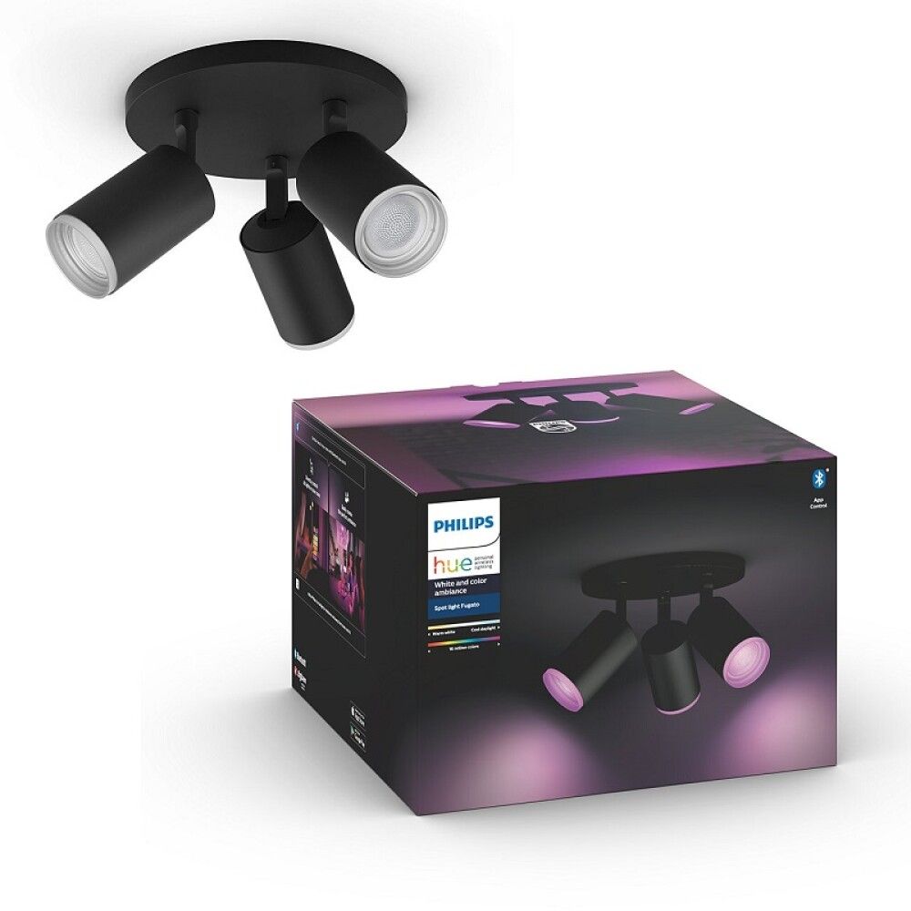 Kastarar 3xGU10 Fugato Philips Hue Ø19.5 cm svartir