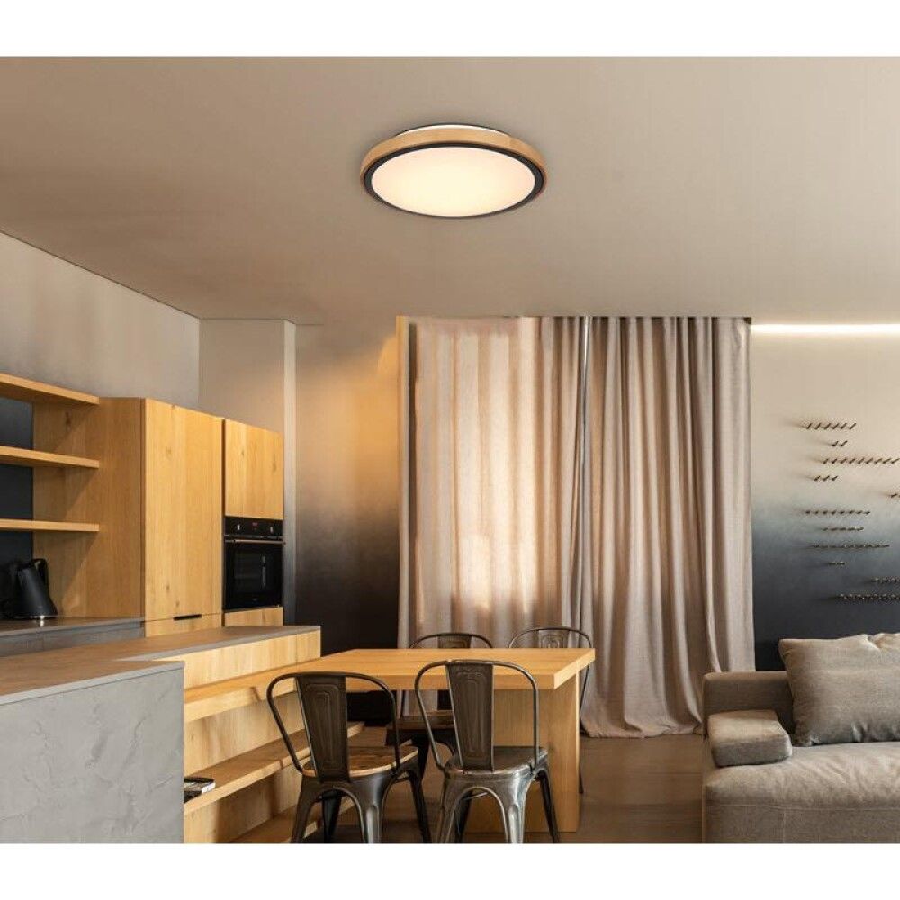 Kúpull LED 24W Bruno 3000/4500/6000K Ø44cm svartur/tré