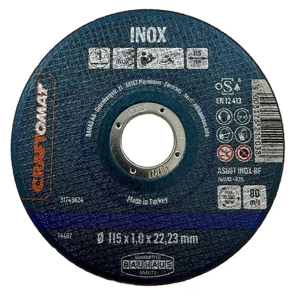 Skurðarskífa 115x1x22,2mm Craftomat málmur 10stk