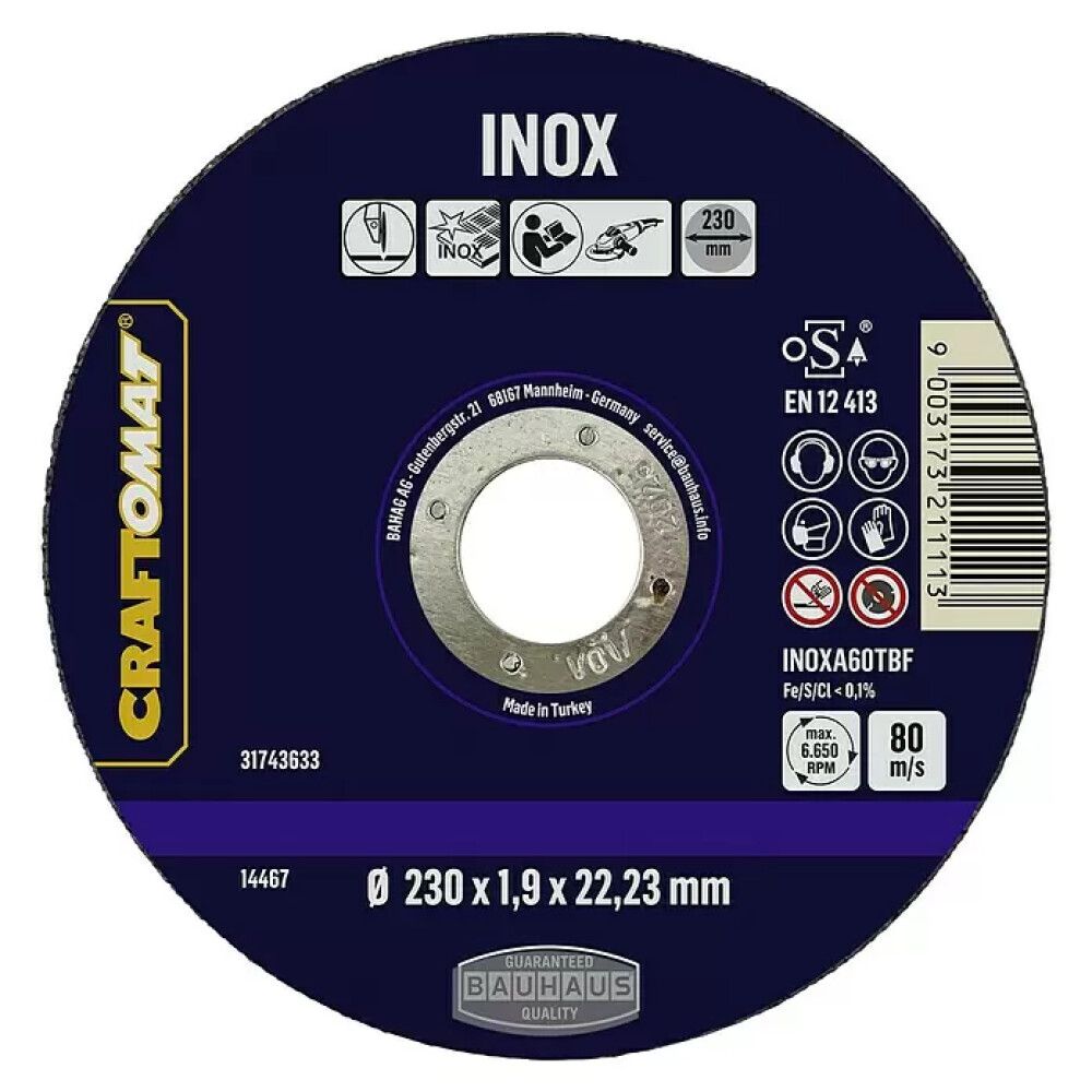 Skurðarskífa 230mm Craftomat rústfrítt stál