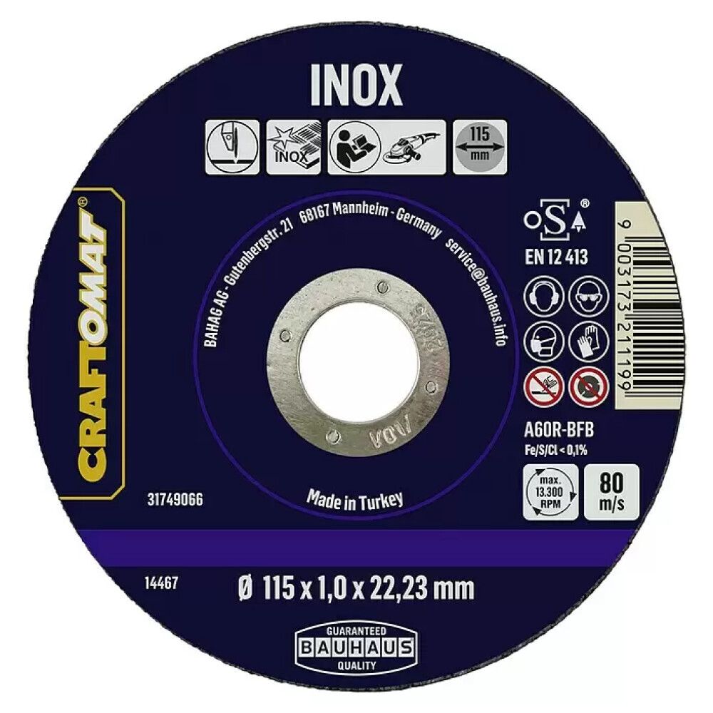 Skurðarskífa 115mm Craftomat rústfrítt stál