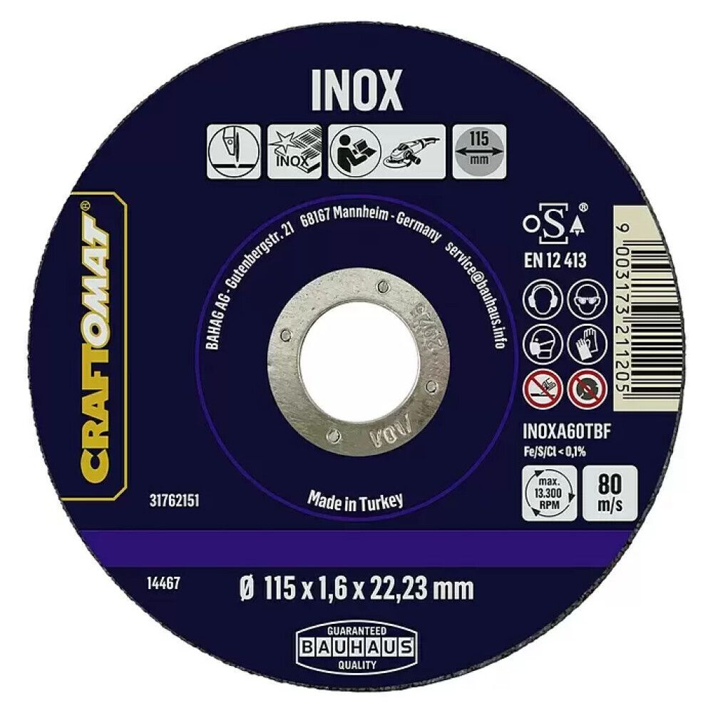 Skurðarskífa 115mm Craftomat ryðfrítt stál