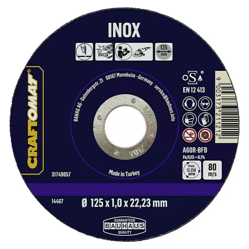 Skurðarskífa 125mm Craftomat rústfrítt stál