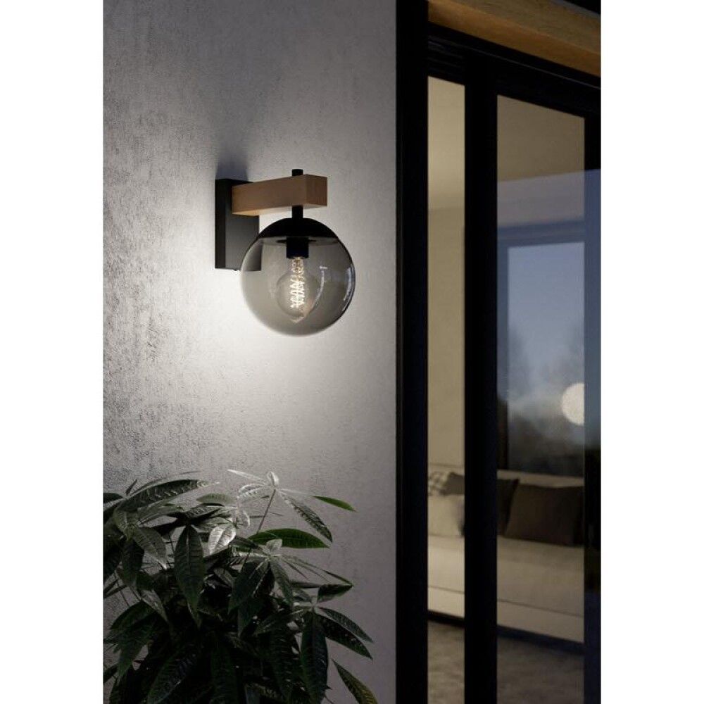 Veggljós E27 Bufalata IP44 svart/tré