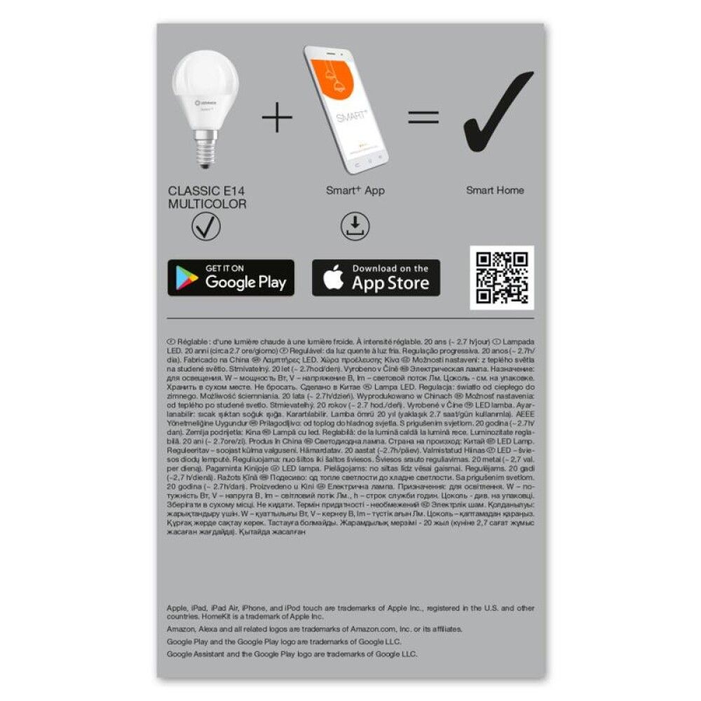 Snjallpera 3 stk LED E14 RGBW Ledvance Smart+ 4,9W Ø46 mm