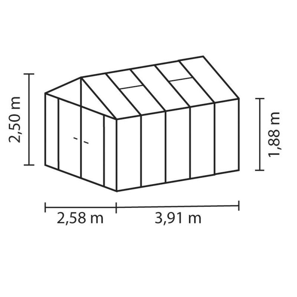 Gróðurhús Poseidon 10 m² svart 3 mm hert gler og polyþak