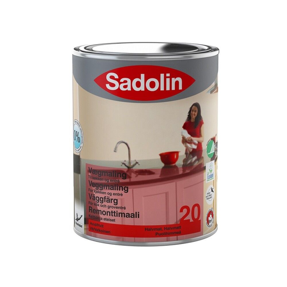 Veggmálning hálfmatt base hvítur 1L Sadolin
