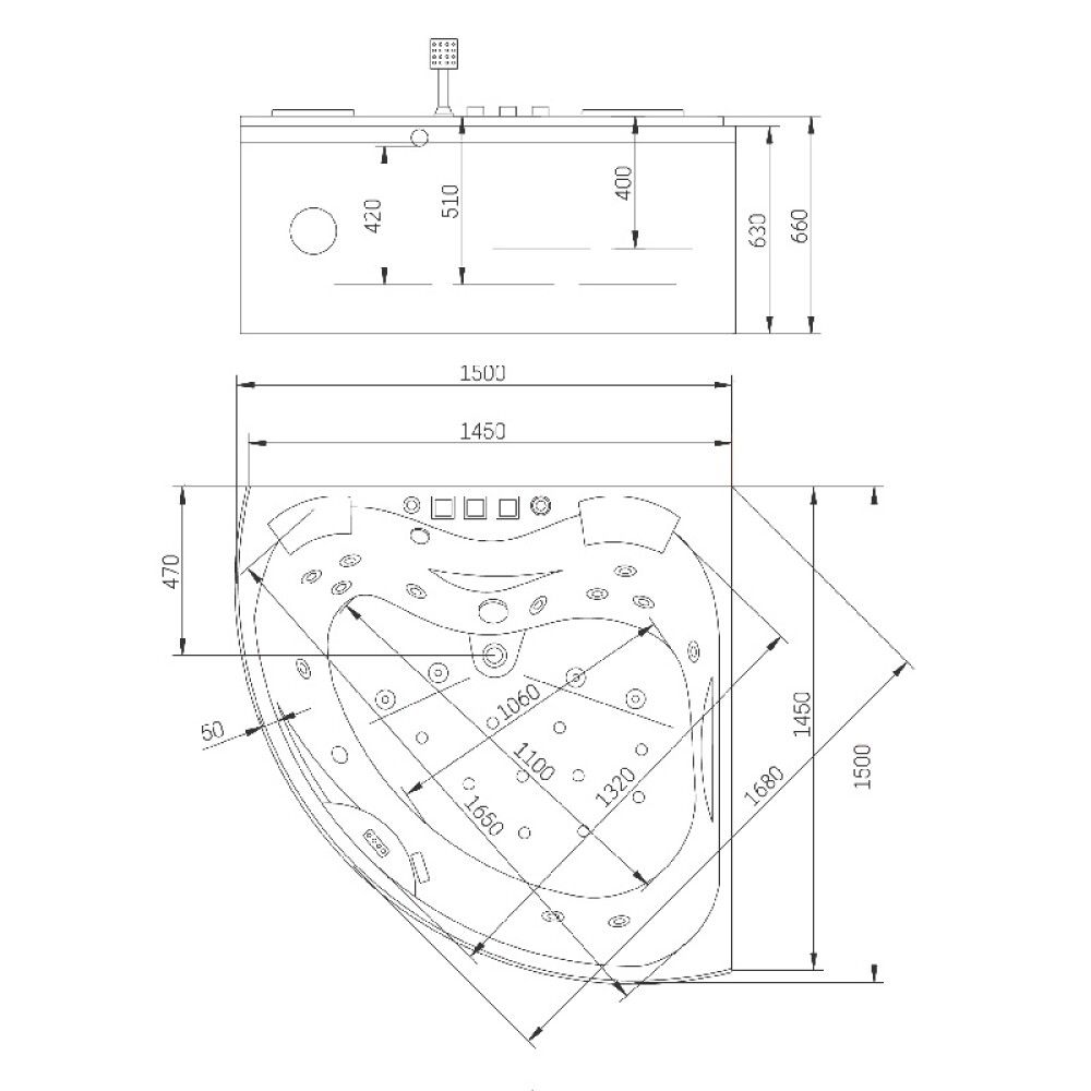 Nuddbaðkar Älvsborg 150x150x65 cm Camargue
