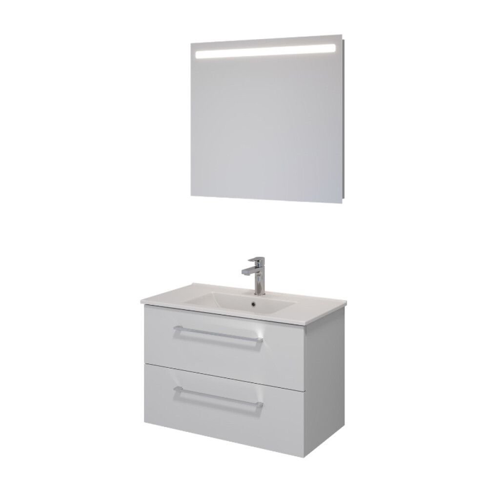 Baðinnrétting með LED spegli 75cm matt hvít