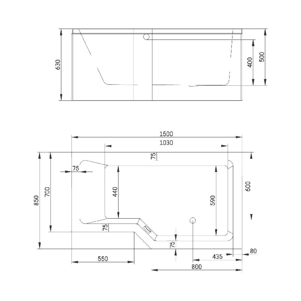 Baðkar frístandandi Skaraborg Combi hægri 150x85x63 cm