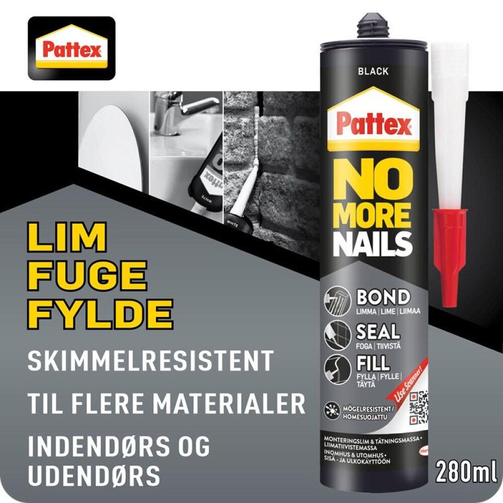 Límkýtti 280ml Pattex No More Nails Bond-Seal-Fill svart