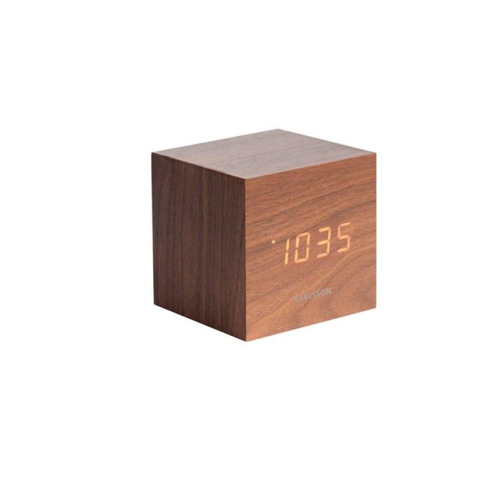 Vekjaraklukka Mini cube LED 8cm dökkt tré