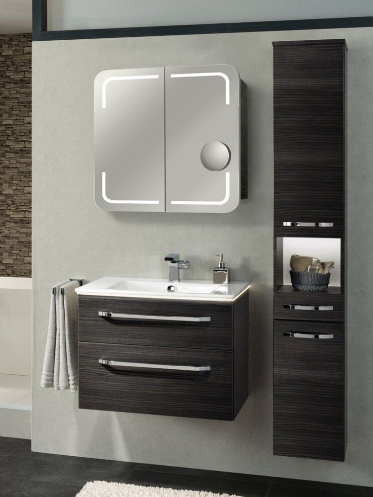 Speglaskápur Stella með LED dökk eik 700x737x157 mm Camargue