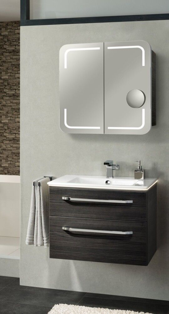 Speglaskápur Stella með LED dökk eik 700x737x157 mm Camargue