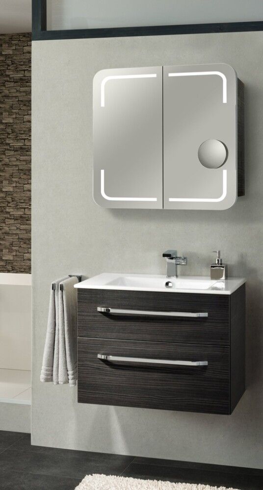 Speglaskápur Stella með LED dökk eik 700x737x157 mm Camargue