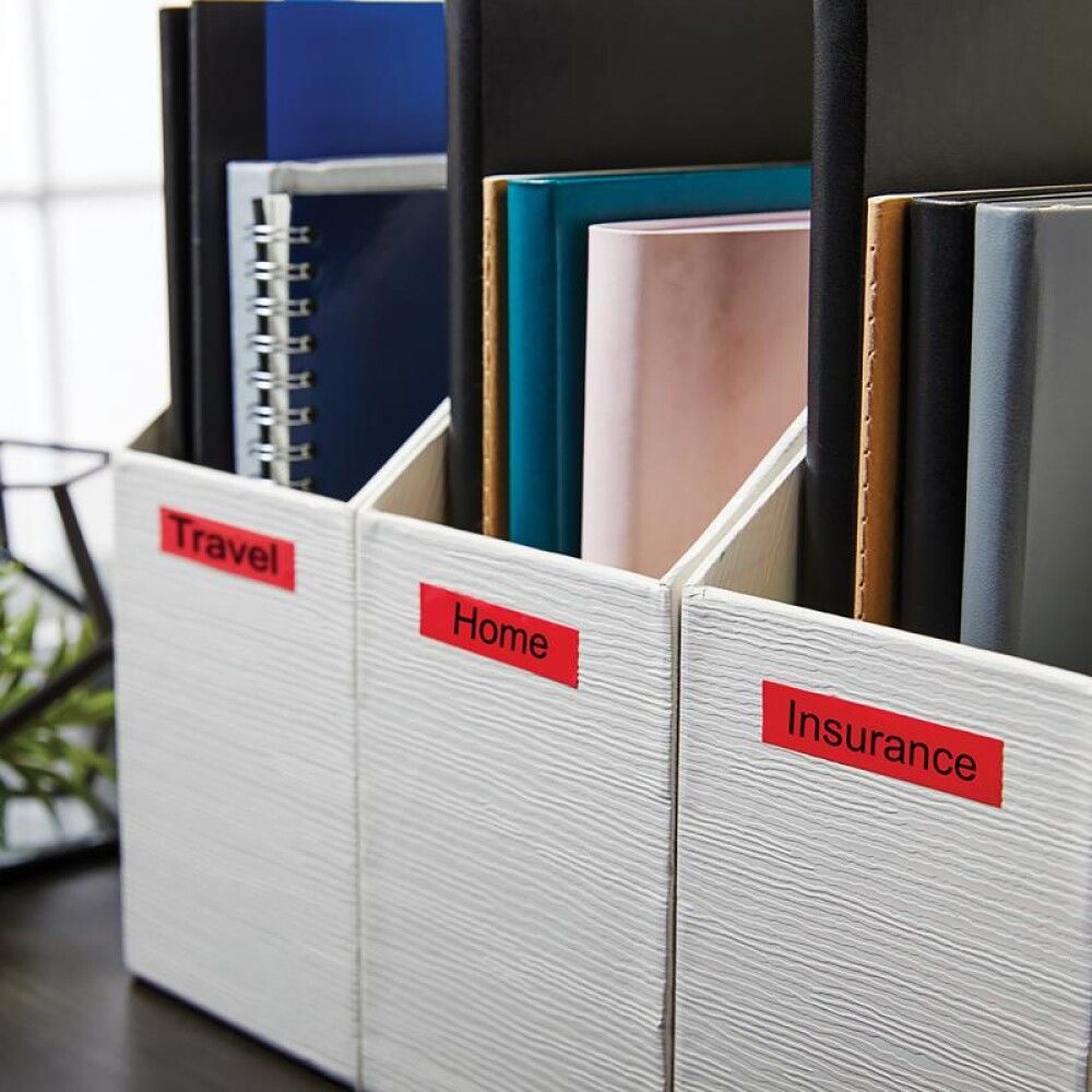 Límmiði fyrir DYMO D1 merkivél 12mm x 7m svartur/rauður