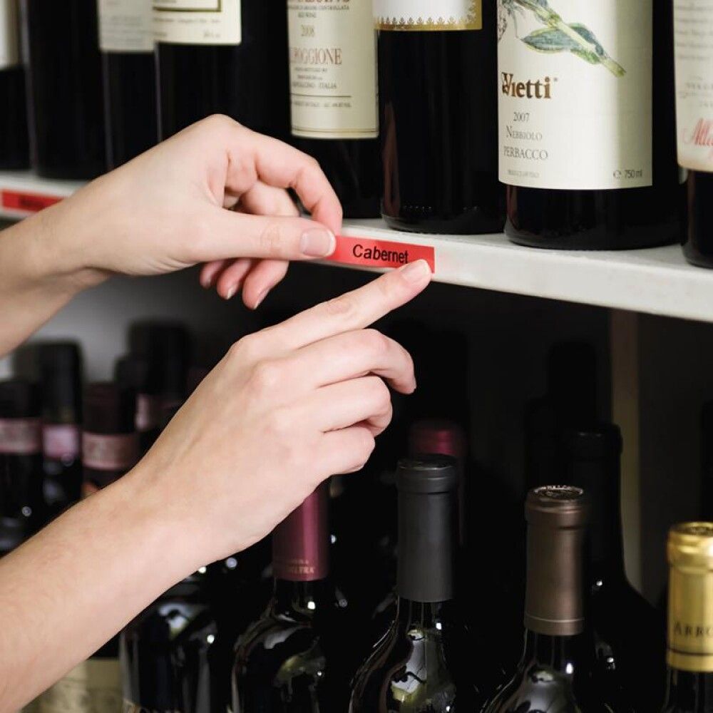 Límmiði fyrir DYMO D1 merkivél 12mm x 7m svartur/rauður