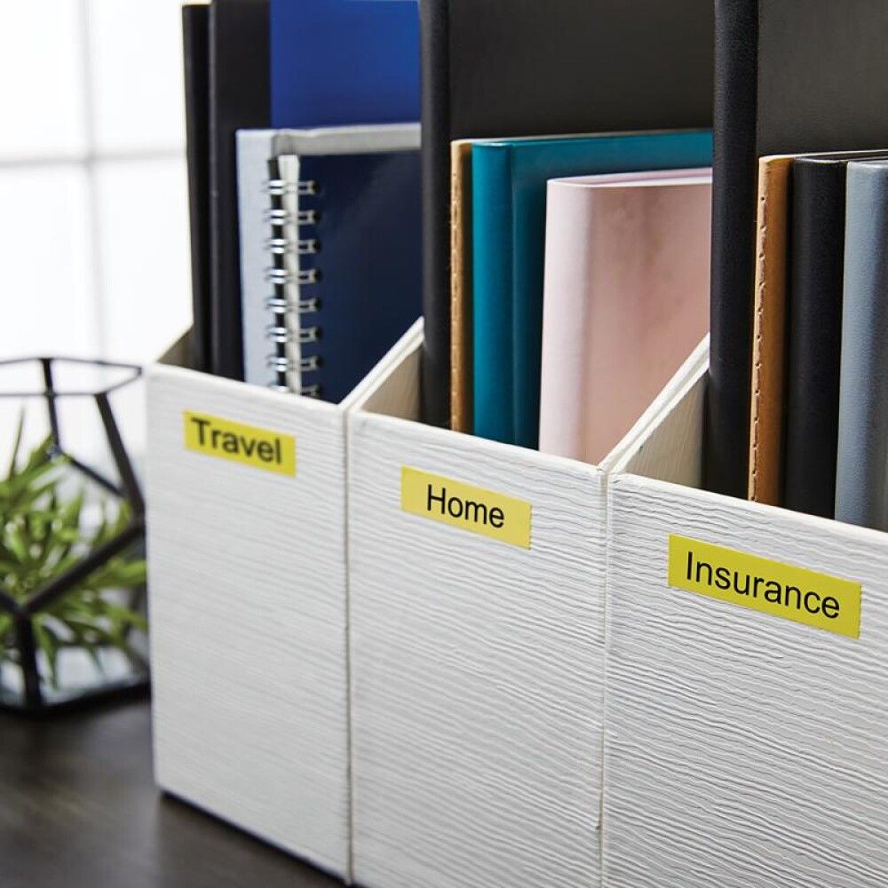 Límmiði fyrir DYMO D1 merkivél 12mm x 7m svartur/gulur