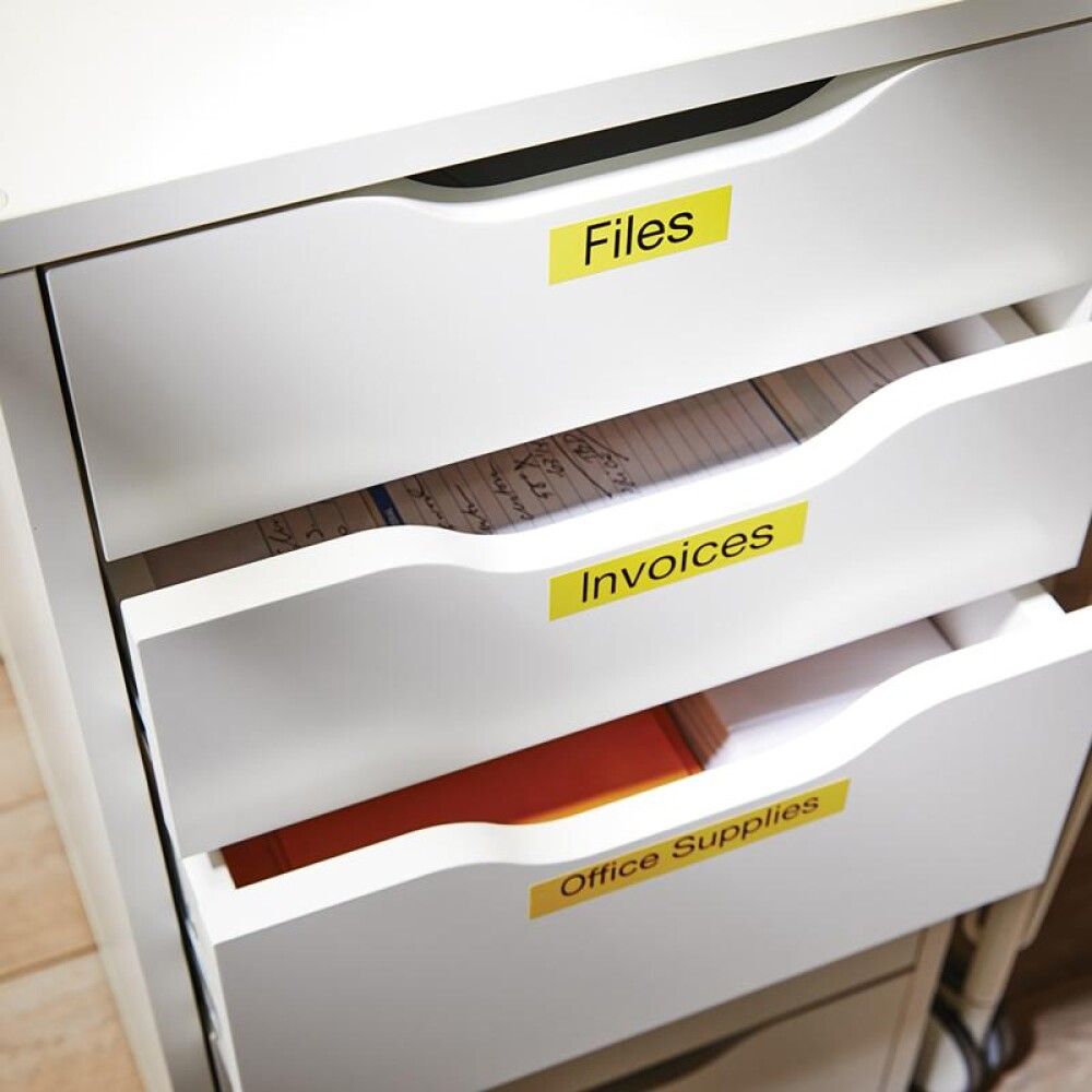 Límmiði fyrir DYMO D1 merkivél 19mm x 7m svartur/gulur