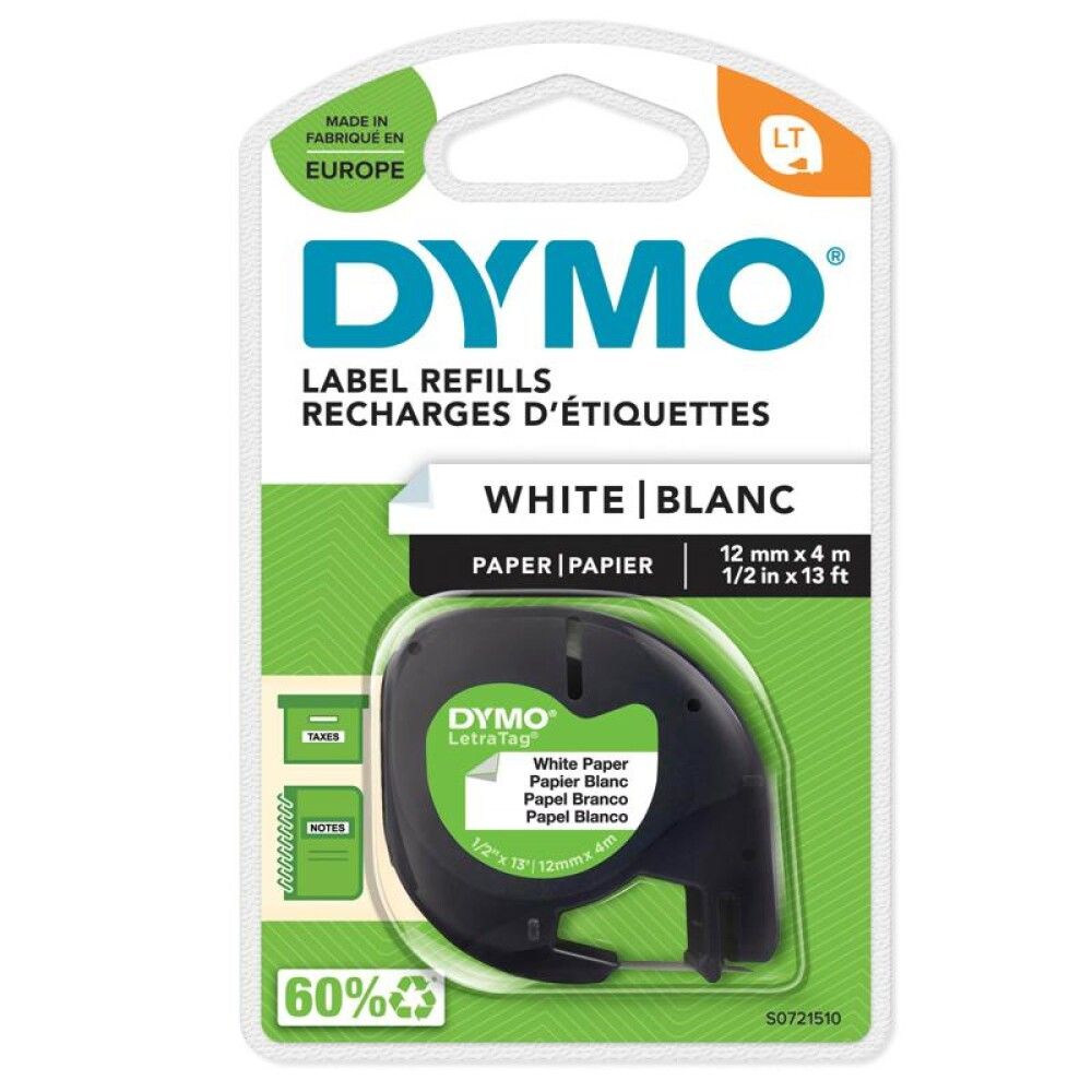 Límmiði pappír fyrir LetraTag DYMO 12 mm