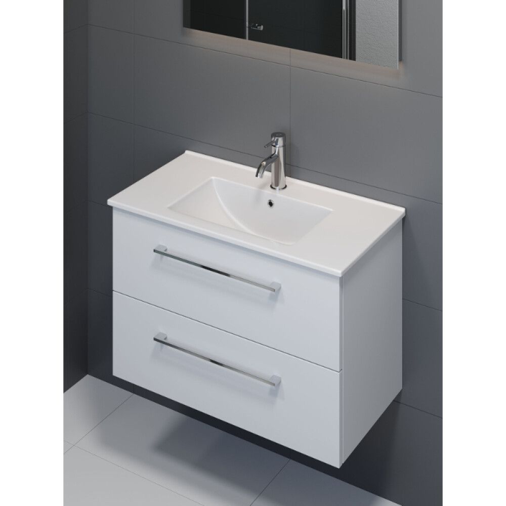 Baðinnrétting með LED spegli 75cm matt hvít