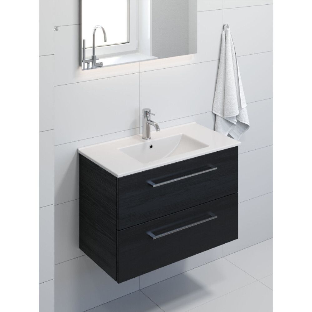 Baðinnrétting með LED spegli 75cm svart