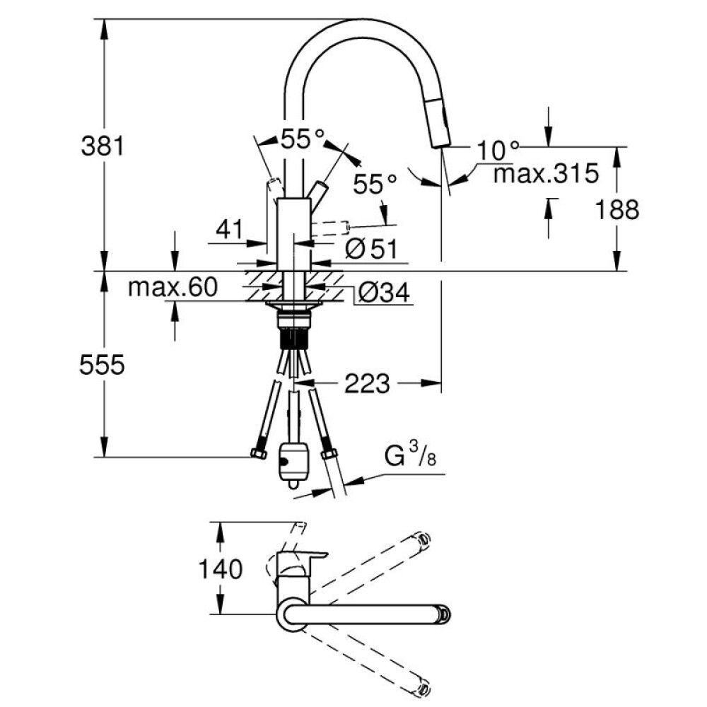 Eldhústæki útdraganlegt Grohe Feel Supersteel