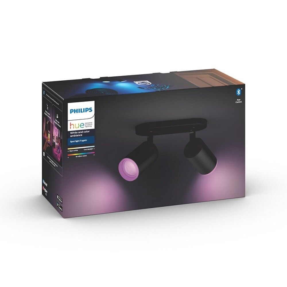 Kastarar 2xGU10 Fugato Philips Hue 19,5 cm svartir