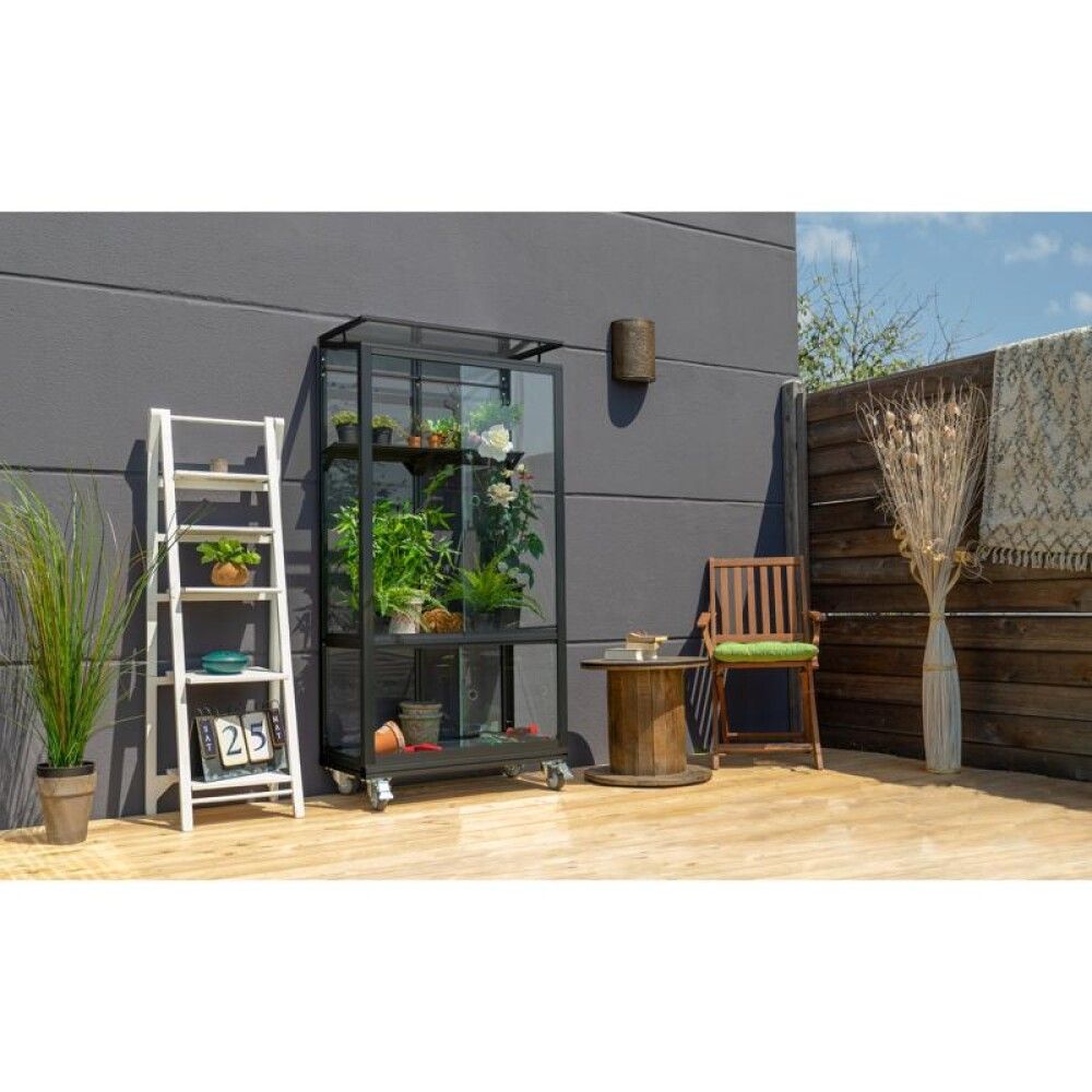 Gróðurhús á hjólum Urban svart 3mm gler
