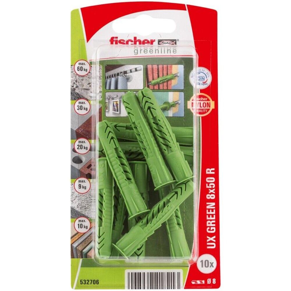 Múrtappar UX R Fischer grænn 8x50mm 10stk