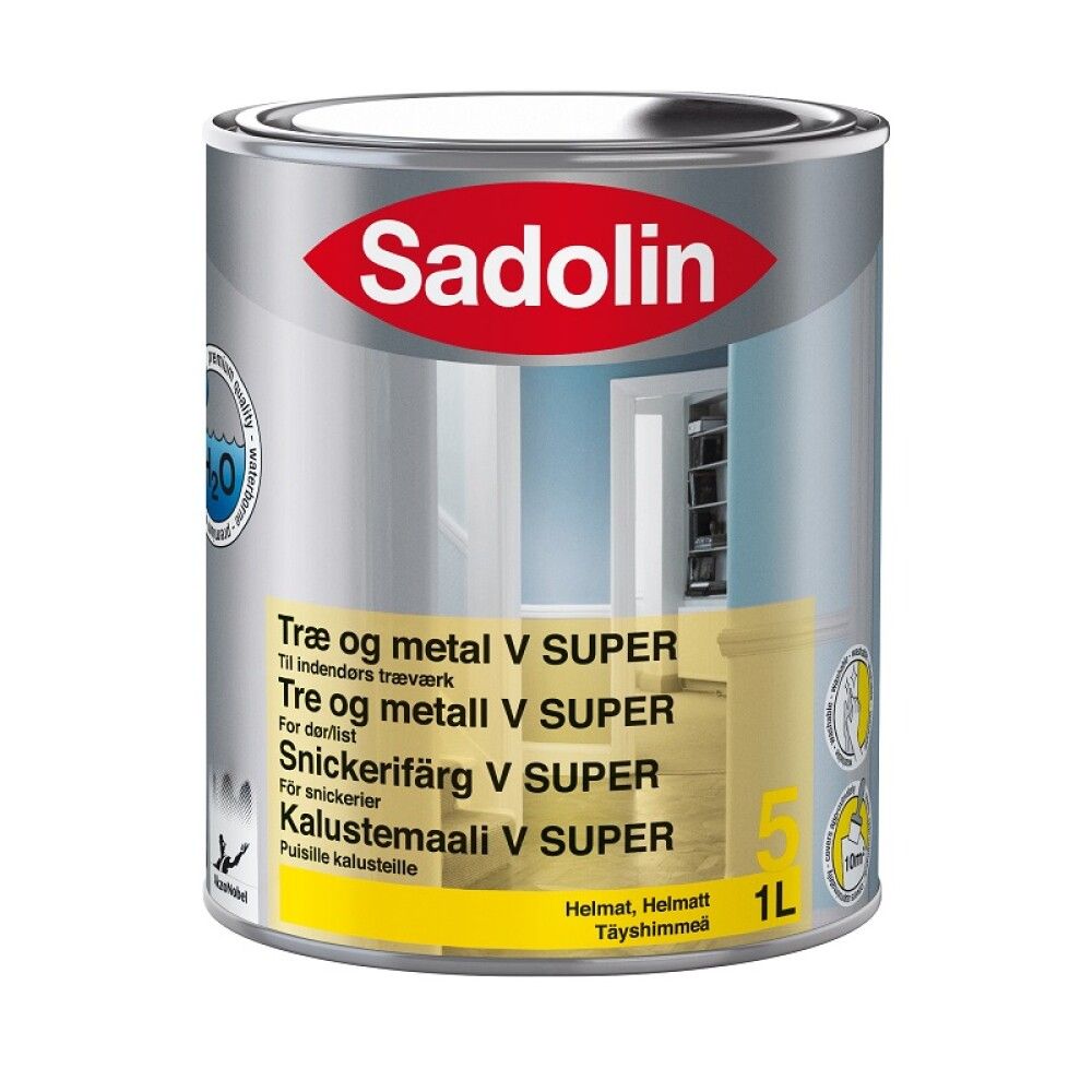 Viðar- og Málmmálning V Super helmatt base hvítur 1L Sadolin