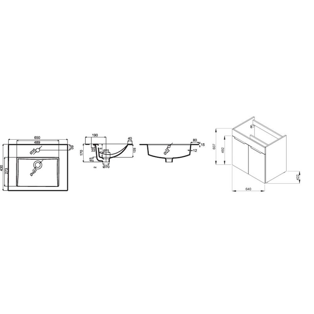 Baðinnrétting með handlaug 64 cm Laufen Cube hvít
