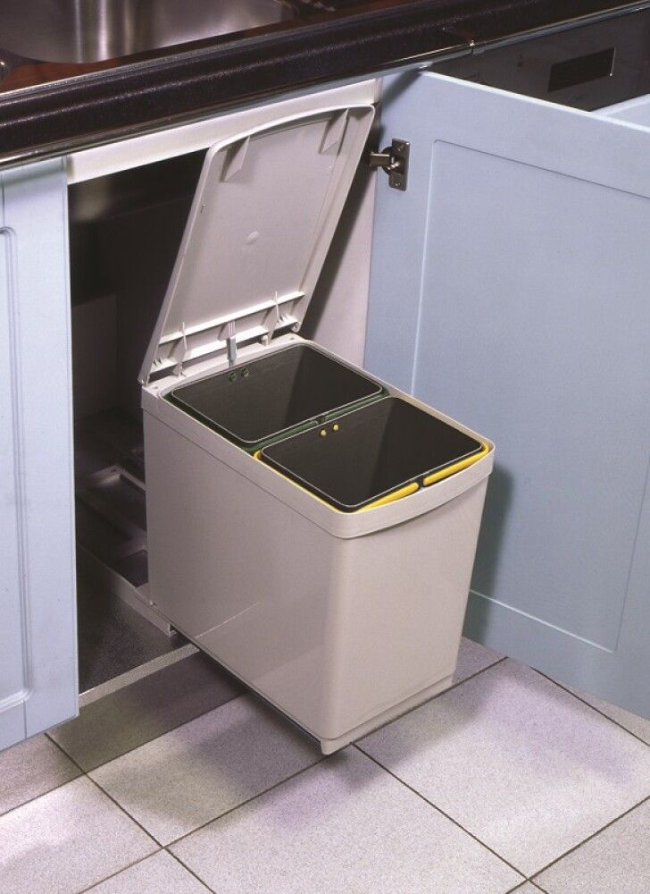 Flokkunartunna 2x7 L útdraganleg grá