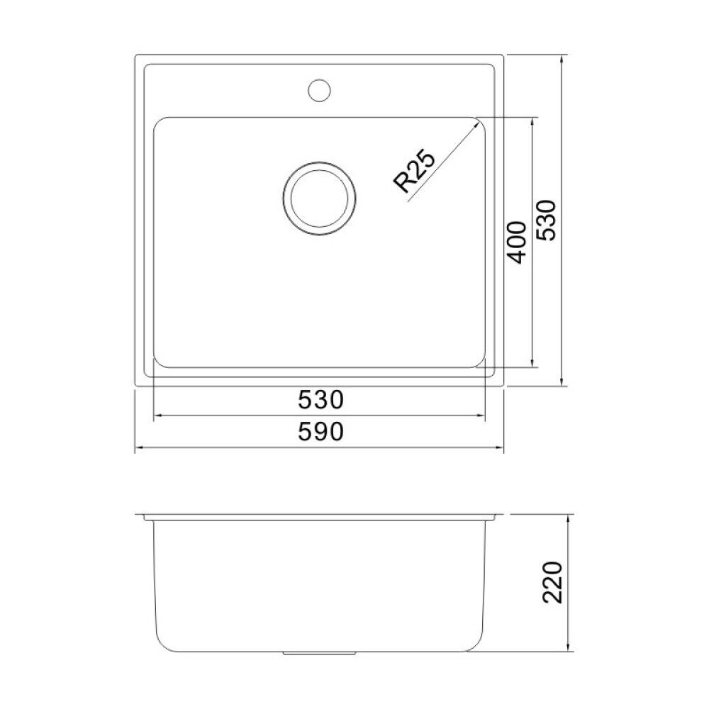Stálvaskur einfaldur 590x530 mm Oulin