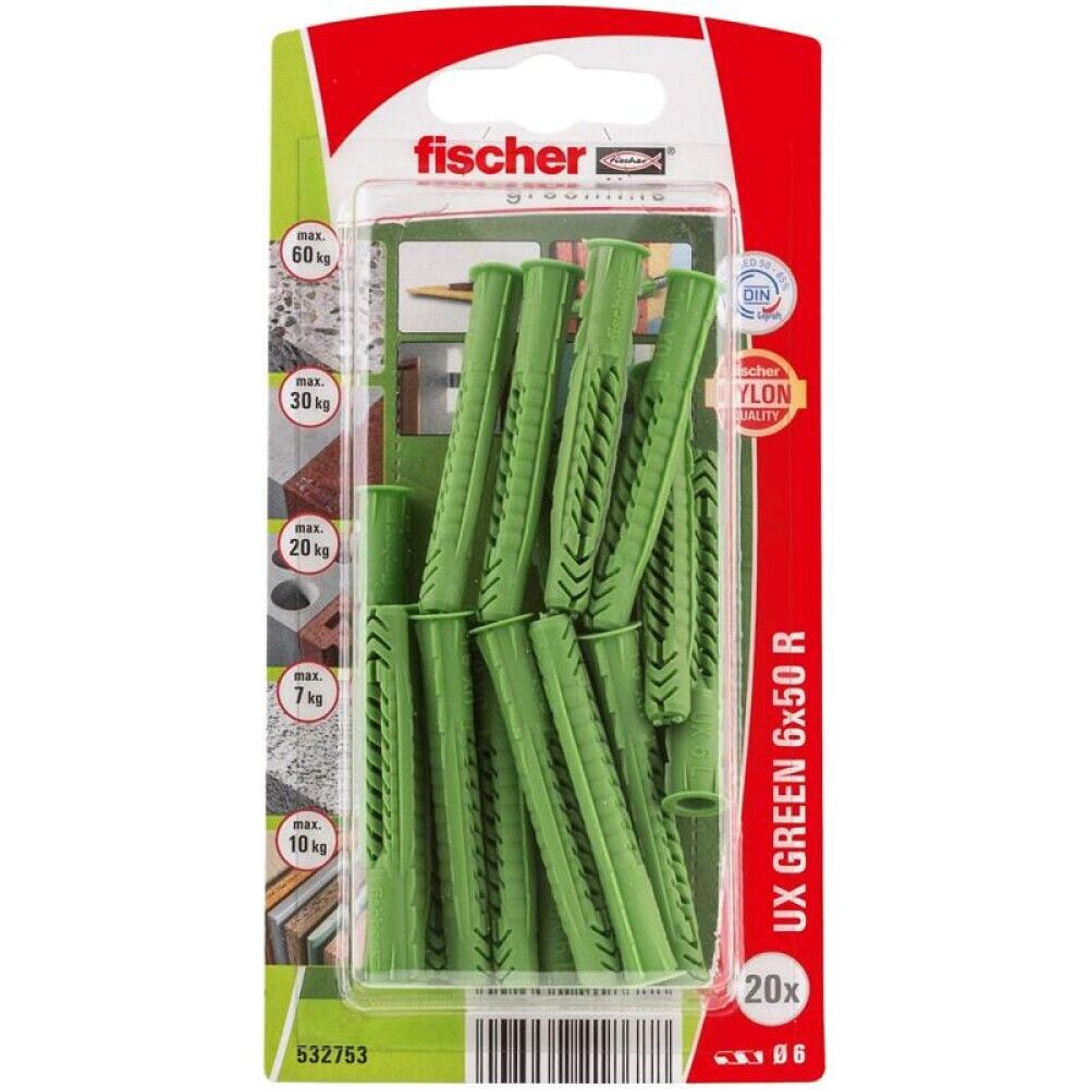 Múrtappar UX R Fischer grænn 6x50mm 20stk