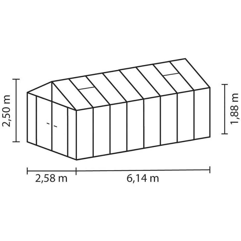 Gróðurhús Poseidon 15,7 m² svart 3 mm hert gler og polyþak
